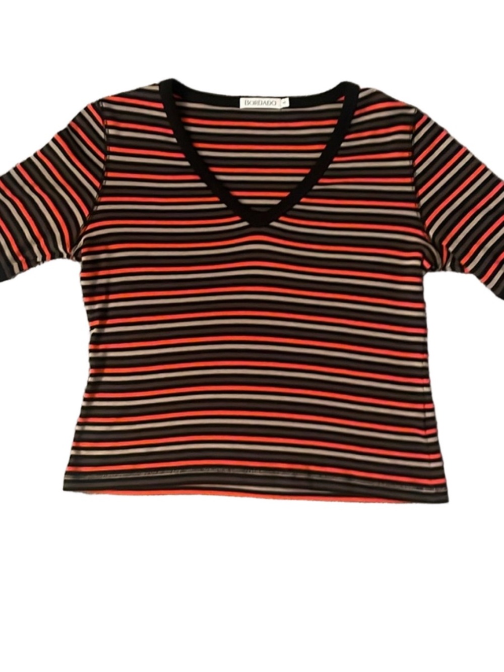 Black & Red Striped V-Neck Top